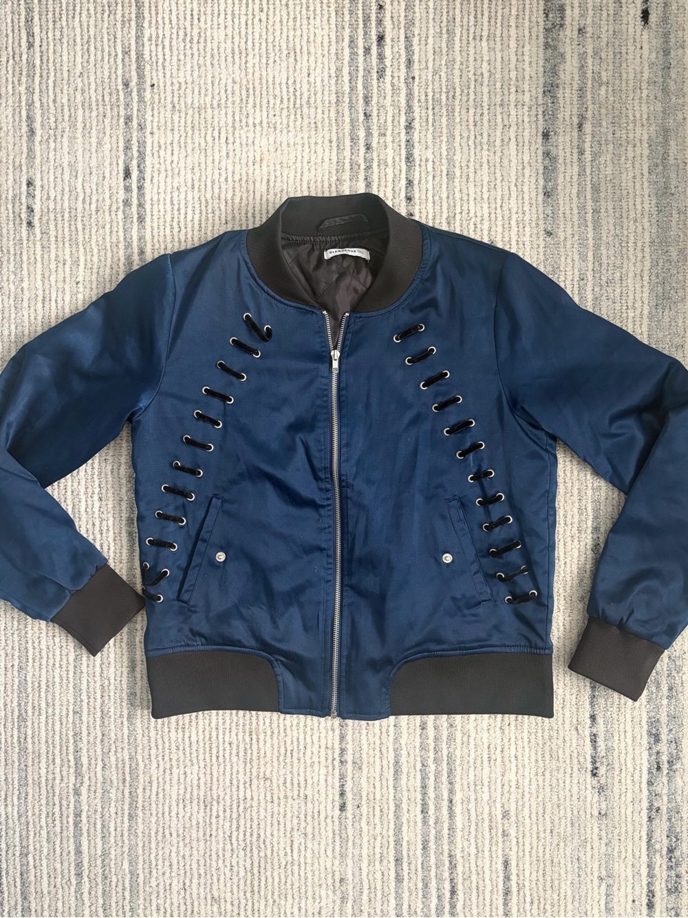 Glamorous Navy Quilted Bomber Jacket Size M